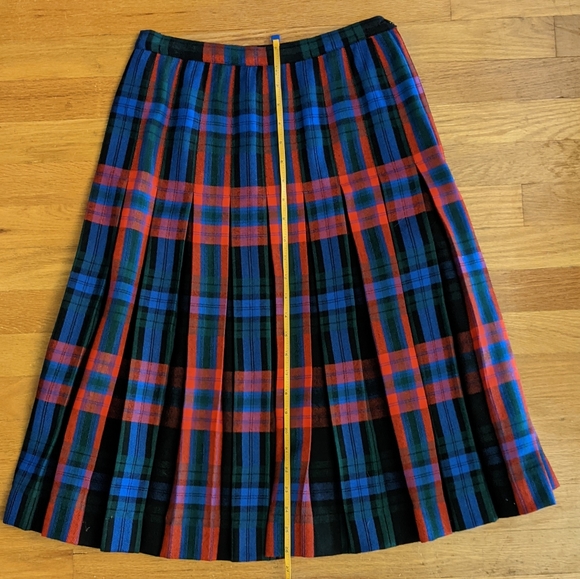Al Jean Wool Vintage Midi Pleated Skirt in Blue Red Green Black - Picture 5 of 11